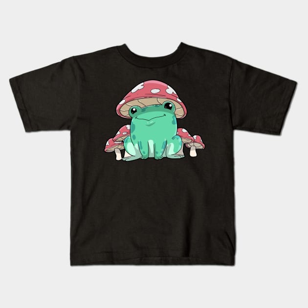 Frog Mushroom Kawaii Anime Kids T-Shirt by KAWAIITEE